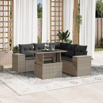 vidaXL Vidaxl - Set De Sof&aacute;s De Jard&iacute;n 6 Pzas Y Cojines Rat&aacute;n Sint&eacute;tico Gris