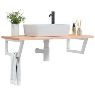 Berkfield Home Basin Shelf Wall Mounted Steel & Solid Wood Beech in Brown