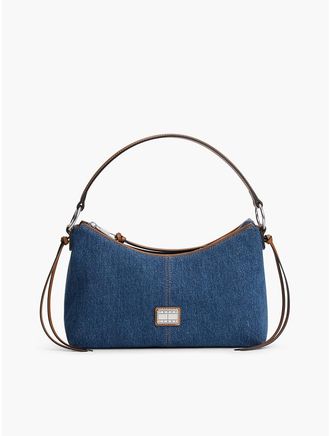Tommy Hilfiger Womens Tommy Jeans Denim & Leather Shoulder Bag - Blue Denim