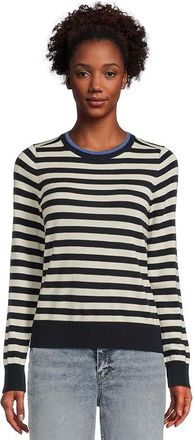 L.L.Bean Essential Merino Wool Crewneck Sweater Womens Sweatshirt Classic Navy/Cream : MD