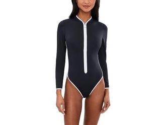 Seafolly Collective Long Sleeve Zip Front One-Piece Womens Swimsuits One Piece Black : AUS 18 (US Womens 14)