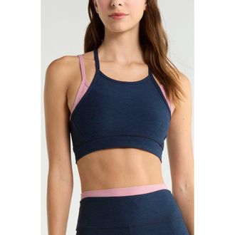 Beyond Yoga Space Dye Long Layered Bra in Nocturnal Navy/ballet Pink at Nordstrom, Size Medium
