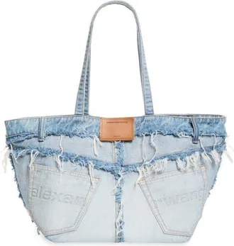 Alexander Wang Punch Denim Fray Tote in Bleach Blue at Nordstrom