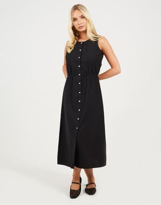 Brave Soul Vestito midi nero senza maniche con bottoni