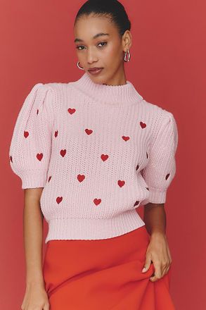 English Factory Puff-Sleeve Heart Sweater