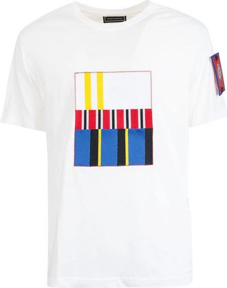 Tommy Hilfiger Bright White Stripe Logo Shirt - Heren - T-shirts - Wit - L - Katoen - Tops