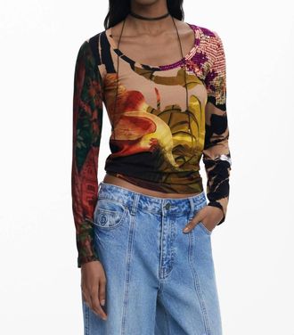 Desigual Japon Lacroix Scoopneck Shirt In Pink Stick