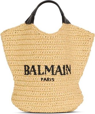 Balmain Mini Balmain crochet tote bag in Beige at Nordstrom