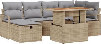 vidaXL Garden Sofa Set with Cushion 7 pcs Beige Poly Rattan vidaXL