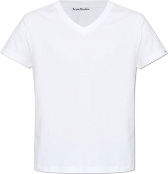 Acne Studios Satijnen Label V-hals T-Shirt - unisex - T-shirts - Wit - S - Satijn - Tops