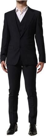 Dolce & Gabbana Slim Fit Formeel 3-delig Pak - Heren - Business pakken - Zwart - XS - Wol - Kostuums