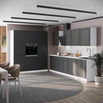 Vicco Mueble De Cocina Fame-line, Antracita-oro Landhaus/blanco, 460 Cm, Et Antracita, Vicco