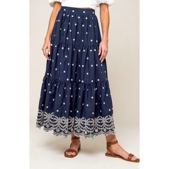 Flying Tomato Embroidered Midi Skirt in Navy at Nordstrom Rack, Size Medium