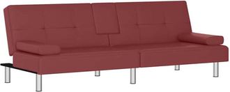 vidaXL Vidaxl - Sof&aacute; Cama Con Portavasos Cuero Sint&eacute;tico Rojo Tinto