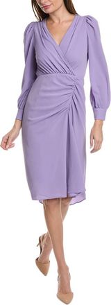 Maggy London Pleated Ruched Long Sleeve Dress In Violet