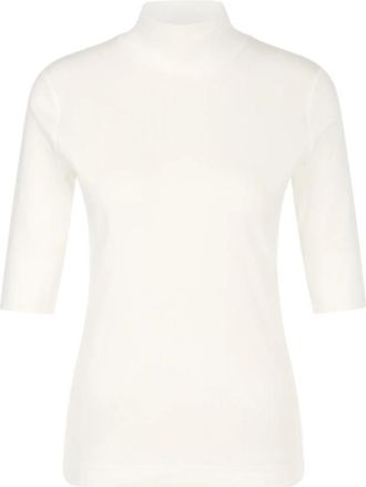 Marc Cain T-shirt met opstaande kraag van ribstof - Dames - T-shirts - Wit - M - Katoen - Tops