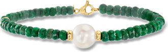 Ross-Simons Cultured Pearl and Emerald Bead Bracelet in 14kt Yellow Gold