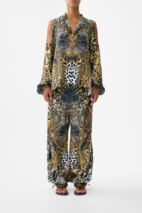 Camilla Mandarin Collar Cold Shoulder Blouse in Feline Folklore at Nordstrom, Size X-Large