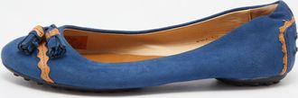 Tod's Tods Blue/tan Leather Tassel Ballet Flats