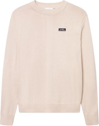 Les Deux Gary logo-patch crew-neck knitwear - men - Cotton - L - Neutrals