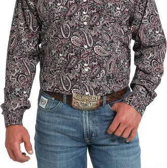 Cinch Paisley Print Classic Button Down Shirt In Purple/multi