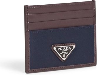 Prada Mens Blue And Coffee Re-Nylon Leather Card Holder Recycled Polyamide Wallets & Cardholders
