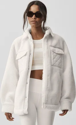 Alo | Sherpa Edge Shacket Jacket in Ivory White, Size: Medium