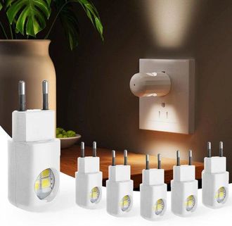 OEM Juego De 6 Luces Nocturnas Led Con Enchufe De Pared - Luz Blanca C&aacute;lida De 3000k, Sensor Crepuscular - Para Dormitorio, Ba&ntilde;o, Pasillo Y Cocina