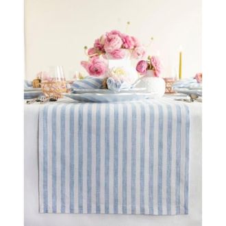 Solino Home Linen Table Runner for Dining Table, Holiday and Everyday Table Decor - Amalfi Stripe in Sky Blue And White at Nordstrom, Size Xx-Small