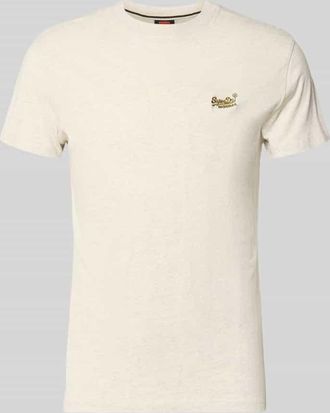 Superdry Regular Fit T-Shirt mit Logo-Stitching in Beige Melange, Gr&ouml;&szlig;e XXXL