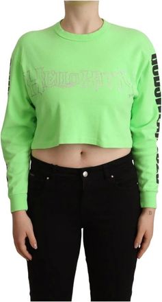 GCDS Gcds - Gcds Bedrukte Cropped Sweater met Lange Mouwen - Dames - Sweatshirts & Hoodies - Groen - Maat: 2XS Katoen