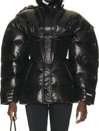 Versace Corset Puffer Jacket In Black