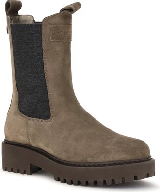 Brunello Cucinelli Womens Suede Ankle Boots With Knit Insert And Precious Loop Detail Torba