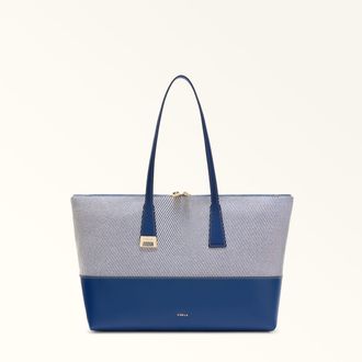 Furla Olivia Tote L Toni Indigo Canvas Fabric + Sidney Calf Leather Woman