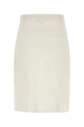Bottega Veneta Womens White Lace Skirt Chalk Gonne