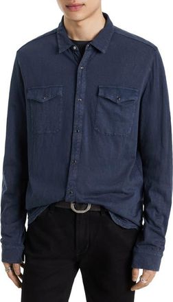 John Varvatos Arvon Cotton Snap-Up Western Shirt in Navy at Nordstrom, Size Xx-Large