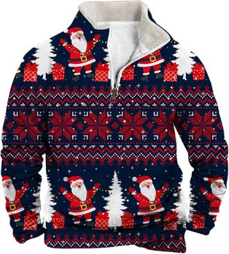 Generic Mens Christmas Sweatshirt Without Hood, Christmas Jumper Mens Fleece Warm, Christmas Half Zip Pullover, Ugly Christmas Motifs, Soft Christmas Sweater,