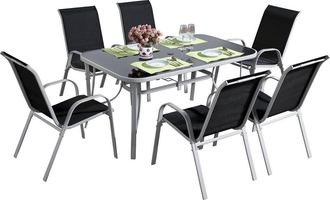 Habitat et Jardin Conjunto De Jard&iacute;n Mesa + 6 Sillas De Textileno c&oacute;rdoba - Negro