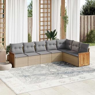 vidaXL Vidaxl - Set Sof&aacute;s De Jard&iacute;n 7 Piezas Y Cojines Rat&aacute;n Sint&eacute;tico Beige