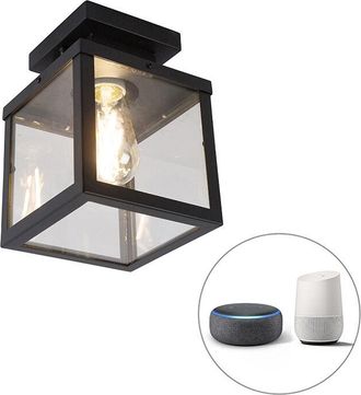 QAZQA Moderno Plaf&oacute;n Exterior Industrial Inteligente Negro Con St64 Wifi - Rotterdam Vidrio /acero Inoxidable Rectangular Adecuado Para Led Max. 1 X 7 Watt 