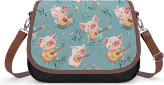 Generic Cute Pigs Playing Guitar Womens Crossbody Bag Fashion Shoulder Handbags Message Tote Bag with Adjustable Strap
