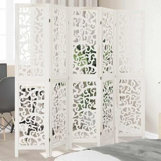 vidaXL Biombo Separador De 5 Paneles Madera Maciza Paulownia Blanco Vidaxl