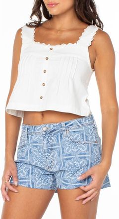 Roxy Hazy Hyacinth Lace Trim Pintuck Crop Cotton Top in Cloud Dancer at Nordstrom, Size Xx-Large