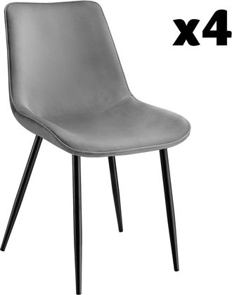 TecTake 4 sillas de comedor acolchadas, aterciopeladas 48 x 59 x 82,5 cm gris