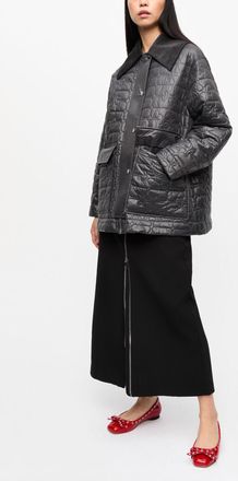 Ganni Mixed Black Shiny Quilt Midi Jacket - Size XXS/XS Recycled Nylon