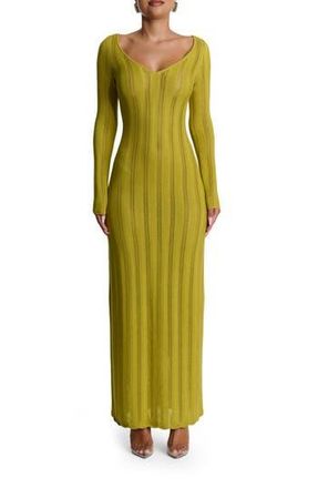 Naked Wardrobe Long Sleeve Knit Maxi Dress in Chartreuse at Nordstrom Rack, Size X-Small