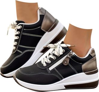 Generic Womens Trainers Platform Wedge Sneakers - Comfortable Cushioned Sole Non-Slip, Lace-Up Fastening Stylish Casual Trainers for Women, Ideal for Daily Wa