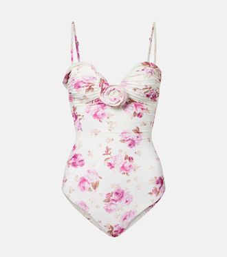 Magda Butrym Floral-applique ruched swimsuit
