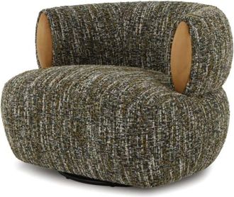 Woodek Sillón giratorio de roble macizo con tela verde