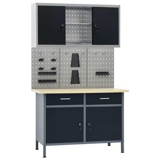 vidaXL Vidaxl - Banco De Trabajo Con Tres Paneles De Pared Y Un Armario